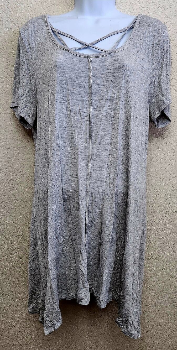 Terre Bleue Gray Heathered Short Sleeves Top Large Lightweight Flowy Stretchy